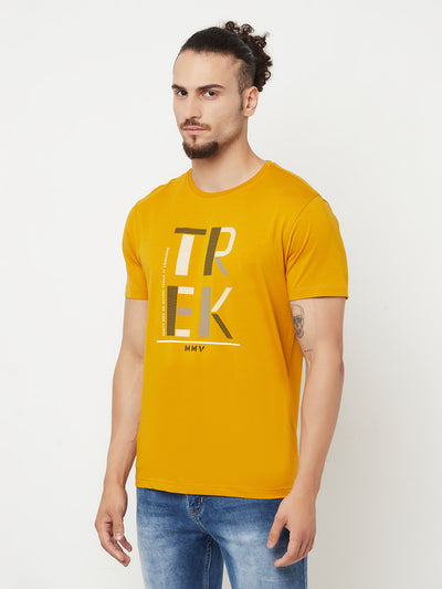 Mustard Printed Round Neck T-Shirt - Men T-Shirts
