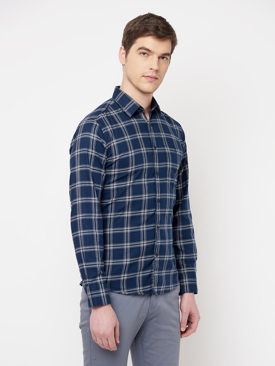 Navy Blue Checked Casual Shirt - Men Shirts