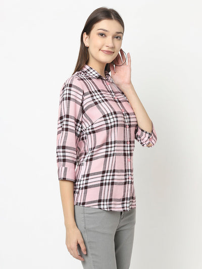 Light Pink Shirt in Tartan Check Print