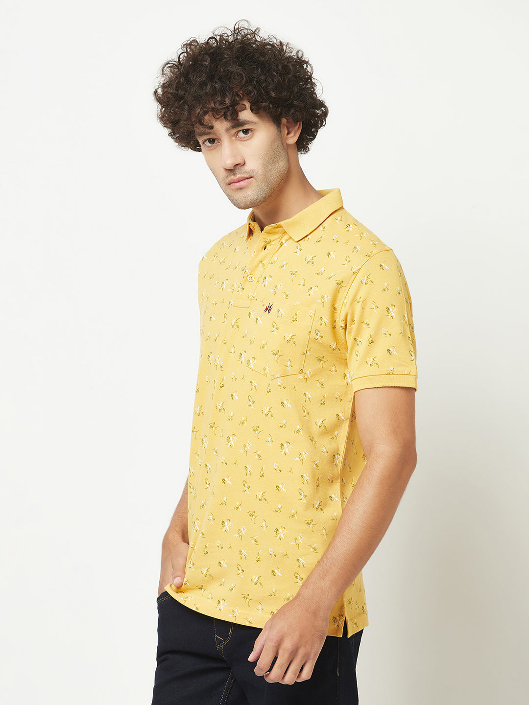  Mustard Yellow Floral Polo T-Shirt
