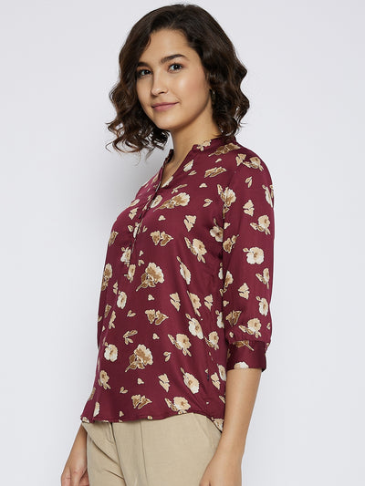 Maroon Floral Printed Top - Women Tops