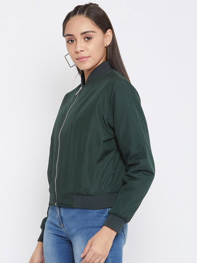 Green Mandarin Collar Jacket - Women Jackets