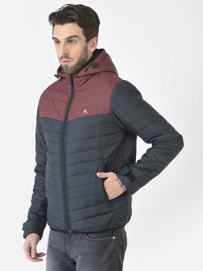  Navy Blue Colour-Blocked Padded Jacket 