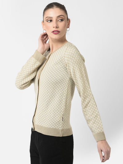  Beige Abstract Print Cardigan 