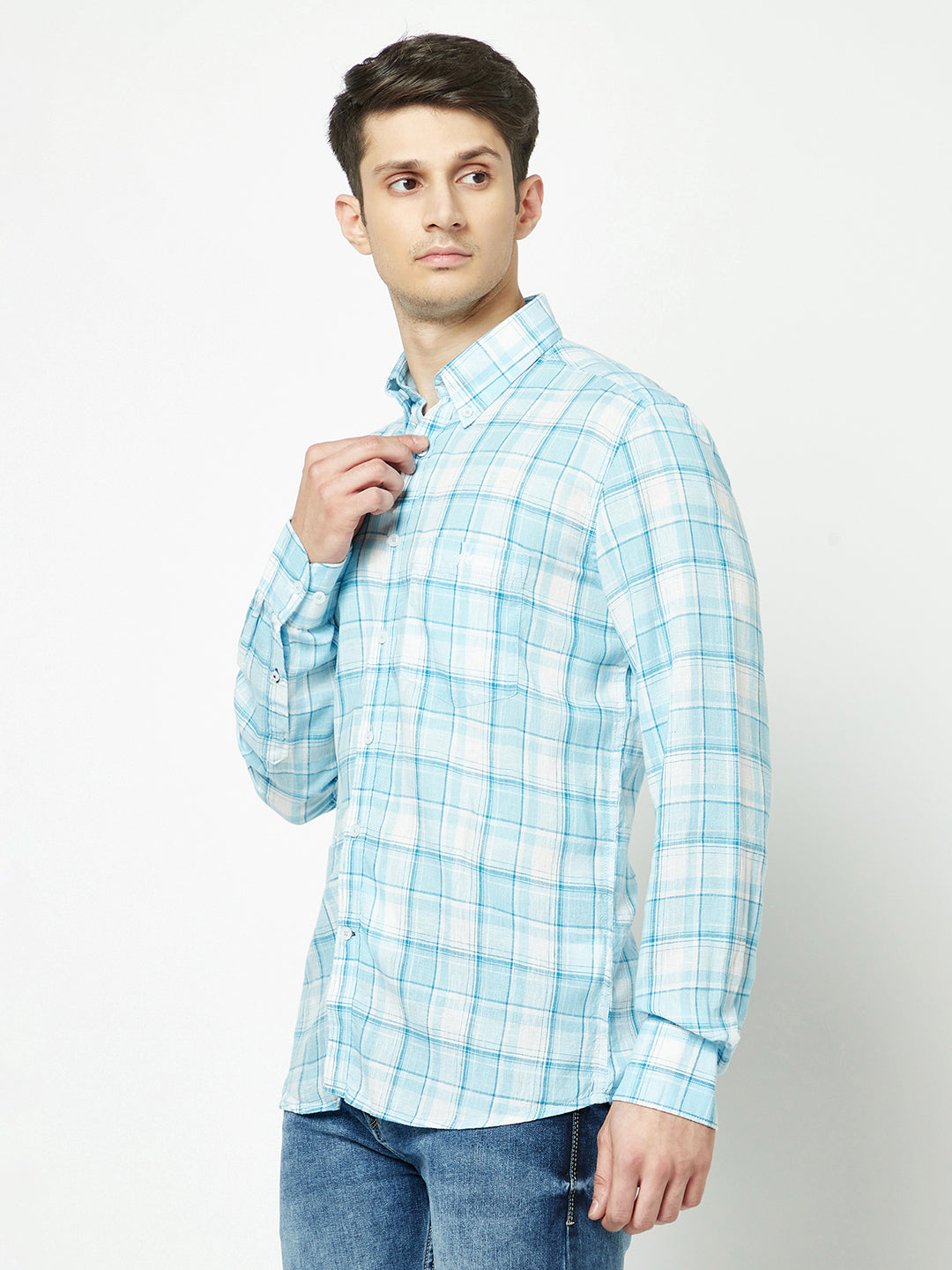 Sky Blue Tartan Checked Shirt