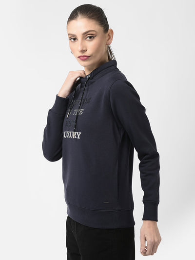  Navy Blue Sequenced Typography Sweatshirt 