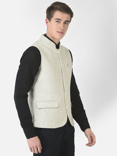  White Textured Waistcoat