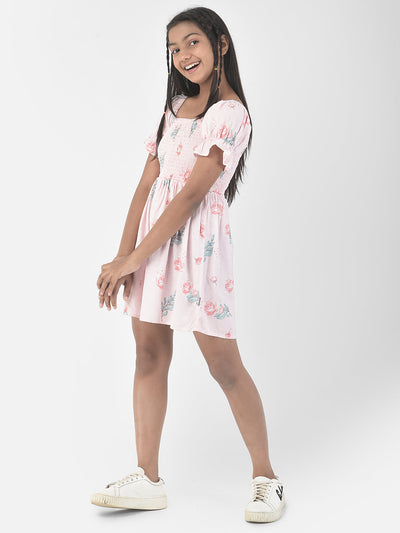  Soft Pink A-Line Floral Dress