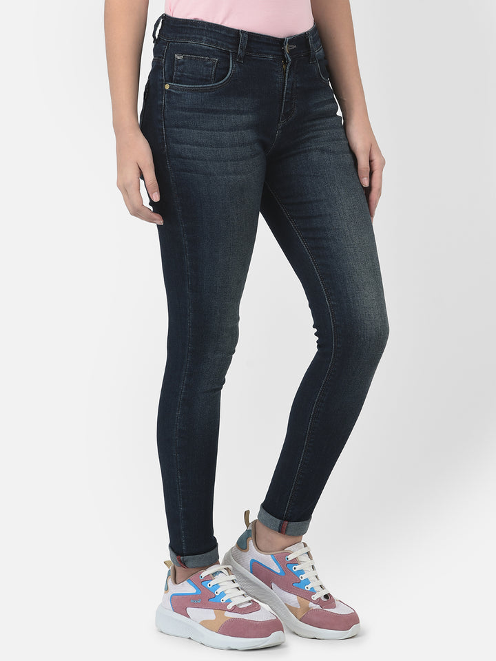 Blue Faded Jeans-Women Jeans-Crimsoune Club