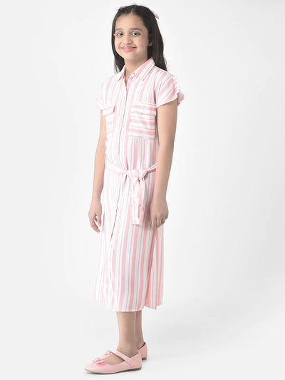  Pink Striped Longline Shirt Dress