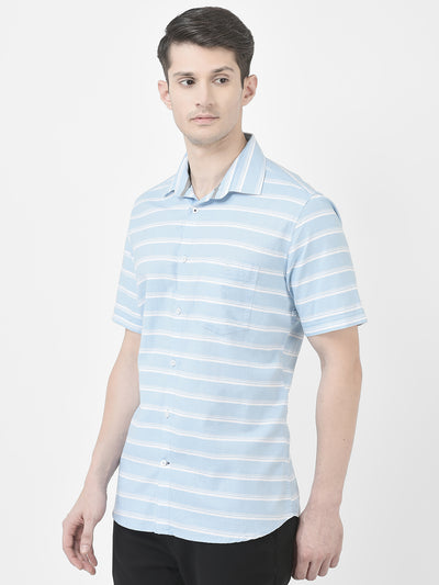 Sky Blue Horizontal Stripe Shirt-Men Shirts-Crimsoune Club