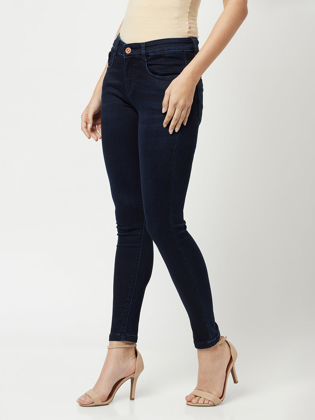 Navy Blue Jeans-Women Jeans-Crimsoune Club