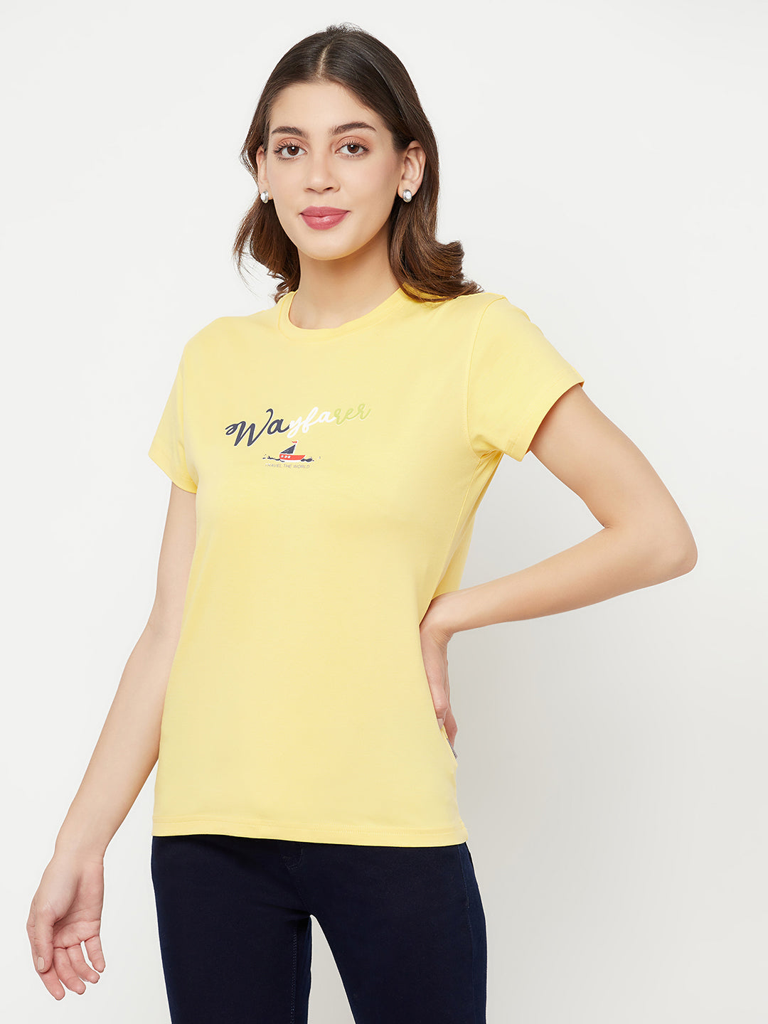 Yellow Printed Round Neck T-Shirt - Women T-Shirts