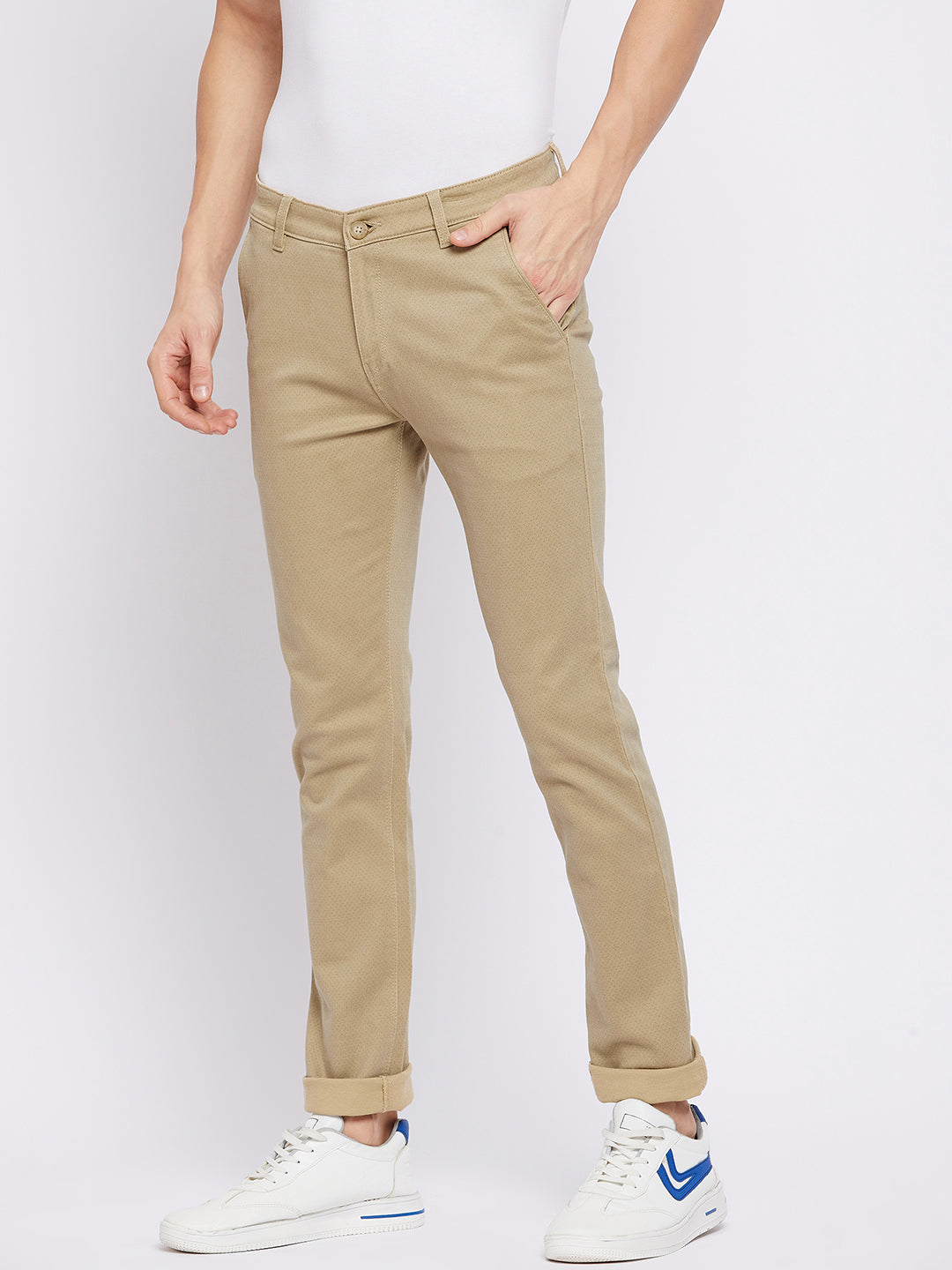 Beige Printed Trousers - Men Trousers