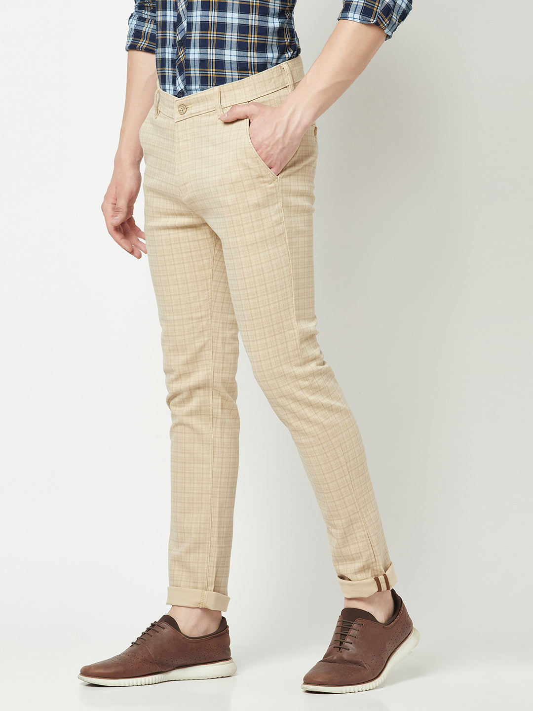  Cream Checked Trousers