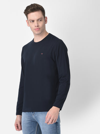 Long-Sleeved Navy Blue T-Shirt-Men T-Shirts-Crimsoune Club