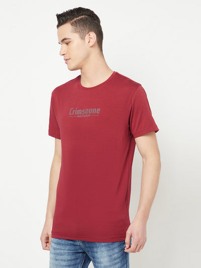 Maroon Printed Round Neck T-Shirt - Men T-Shirts