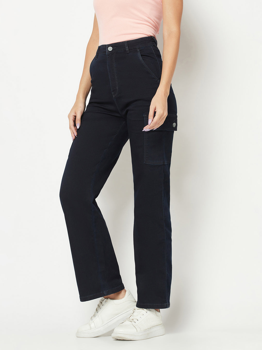  Navy Blue Cargo-Style Denims