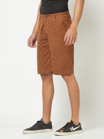  Brown Leaf-Printed Shorts 