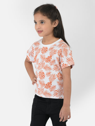 White Floral Round Neck T-Shirt - Girls T-Shirts