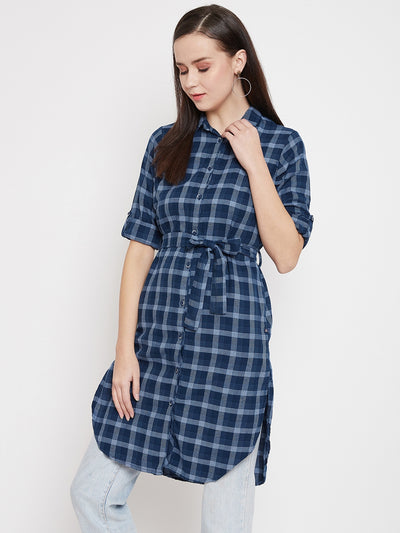 Navy Blue Checks Tunic - Women Tunics