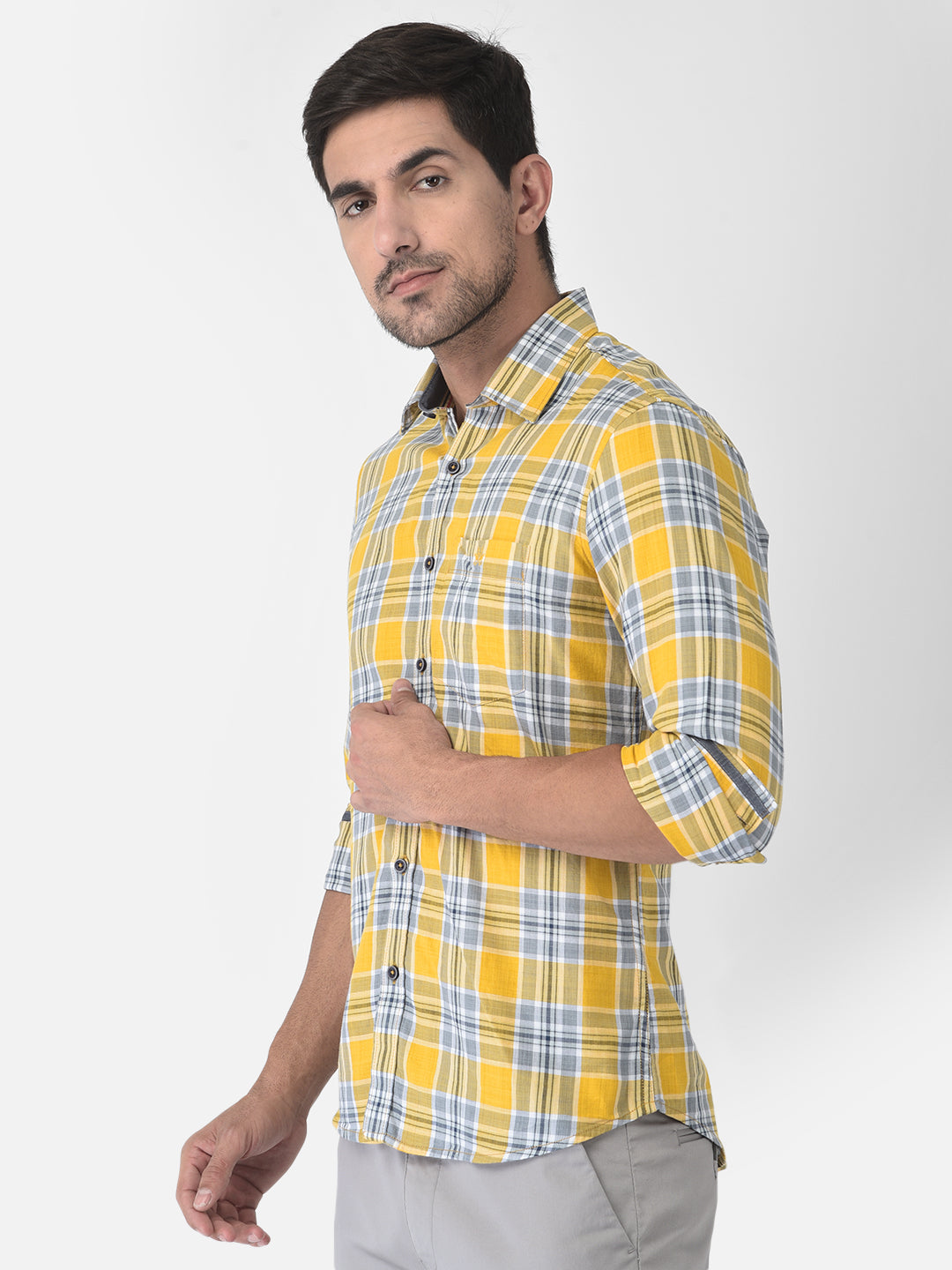 Yellow Tartan Checked Shirt - Men Shirts
