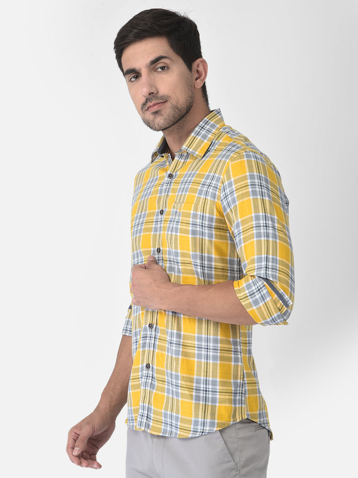 Yellow Tartan Checked Shirt - Men Shirts