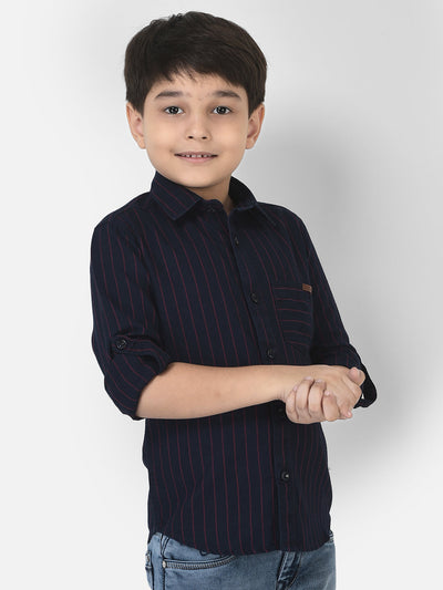 Navy Blue Shirt in Stripe Print 
