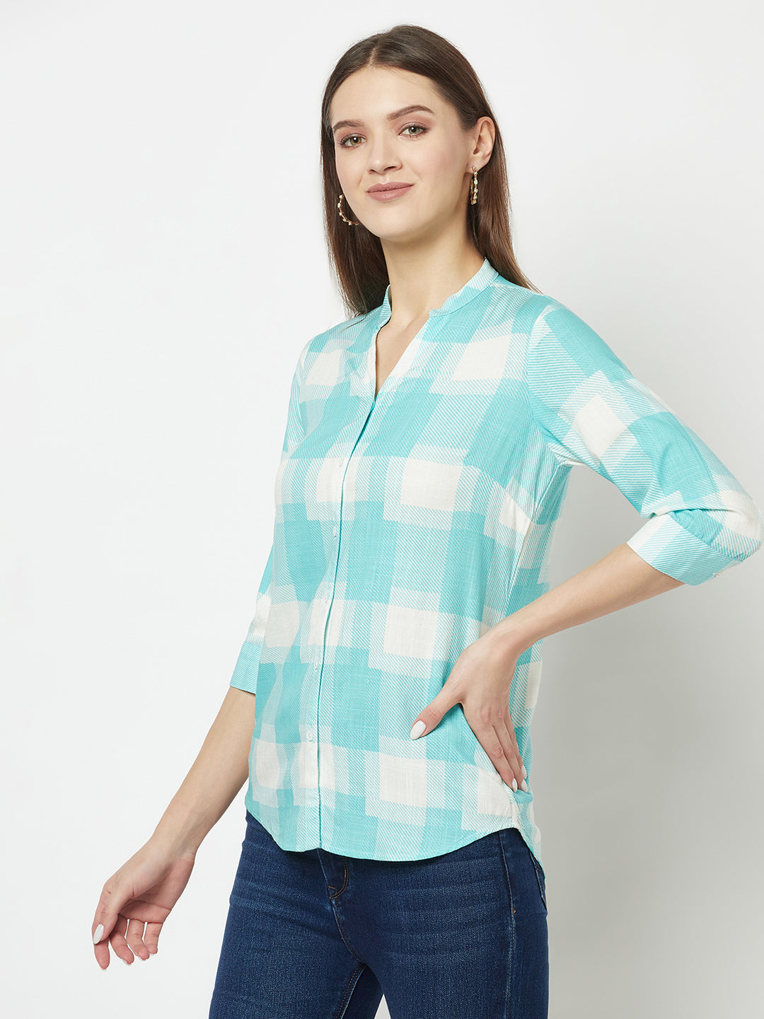  Turquoise Geometric Print Shirt