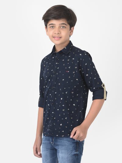 Navy Blue Floral Printed Shirt - Boys Shirts