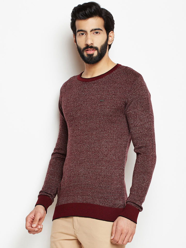Maroon Solid Round Neck Sweaters-Men Sweaters-Crimsoune Club