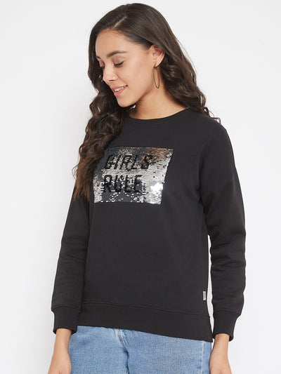 Black Self designed Sweatshirt - Women Sweatshirts