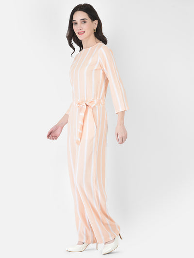 Peach Striped Jumpsuit - Women Dungarees