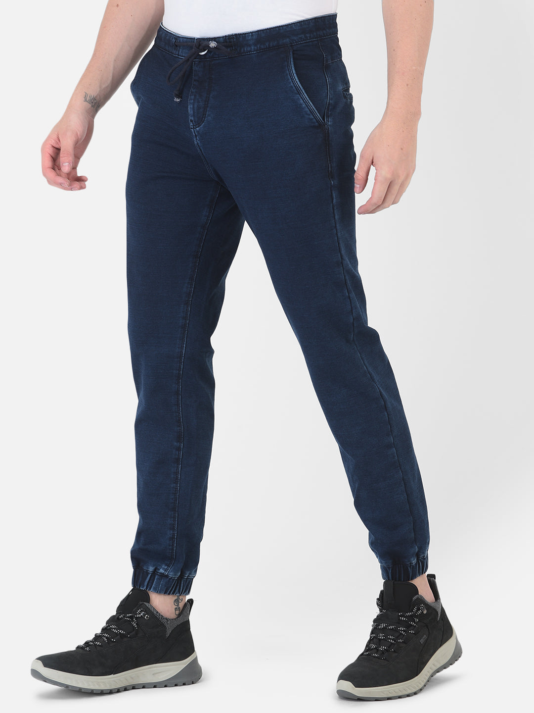 Navy Blue Denim Joggers - Men Track Pants