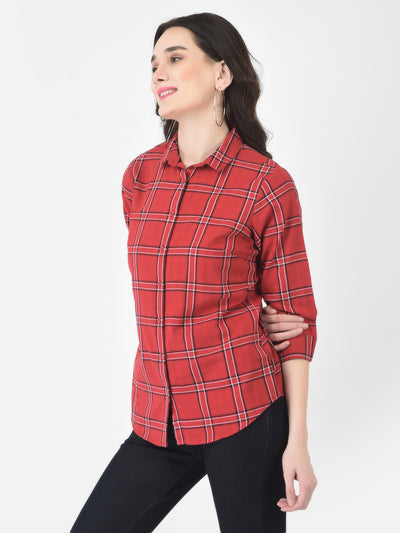 Red Windowpane Checked Shirt - Women Shirts