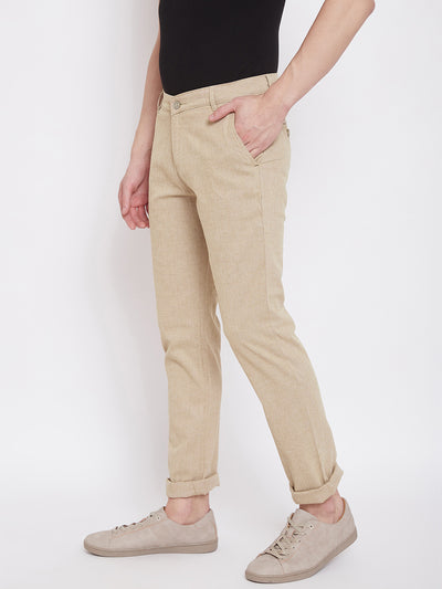 Beige Slim Fit Trousers - Men Trousers