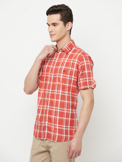 Orange Checked Shirt - Men Shirts