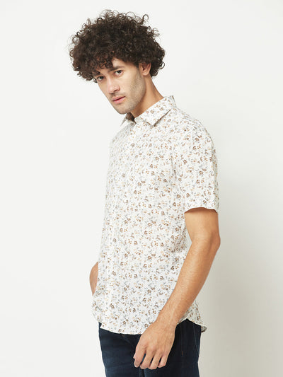  Floral Short-Sleeved White Shirt