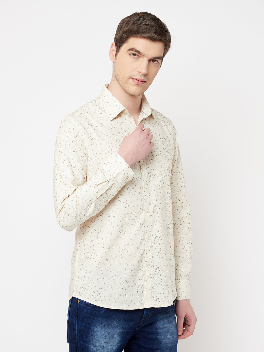 Beige Printed Casual Shirt - Men Shirts