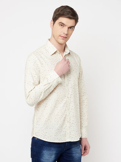 Beige Printed Casual Shirt - Men Shirts