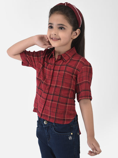 Red High-Low Checked Crop Shirt - Girls Shirts