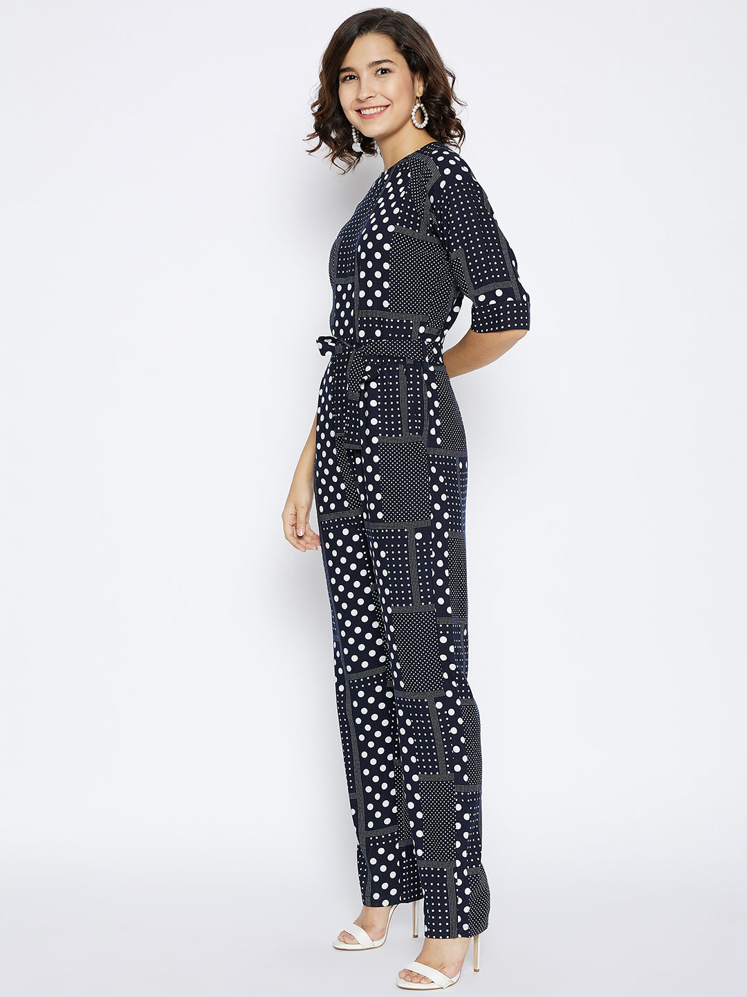 Navy Blue Printed Jumpsuit - Women Jumpsuits