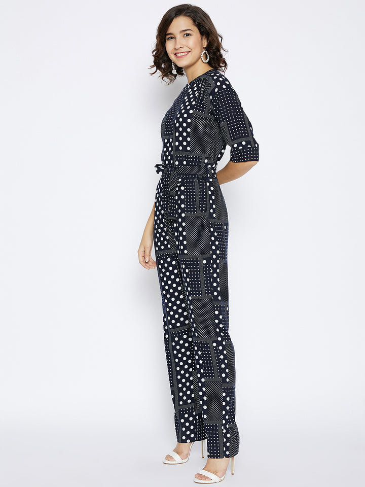Navy Blue Printed Jumpsuit - Women Jumpsuits