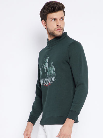 Green Printed High Neck Sweatshirt - Men Sweatshirts