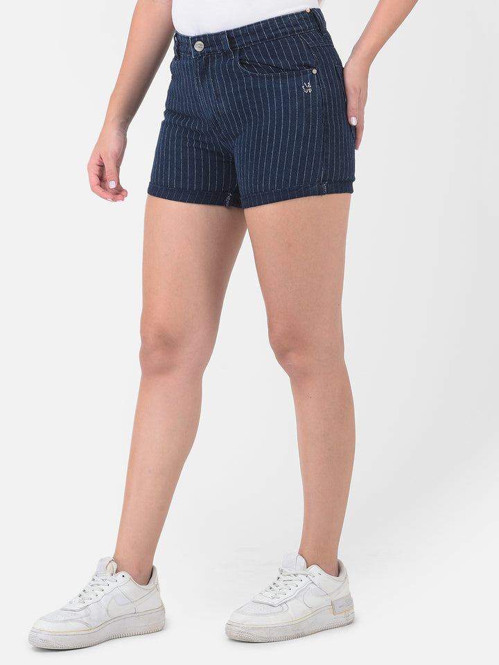 Navy Blue Striped Shorts - Women Shorts