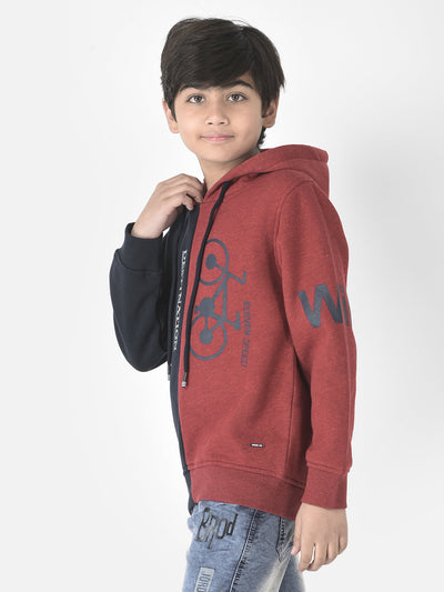  Red Colour-Blocked Graphic Hoodie