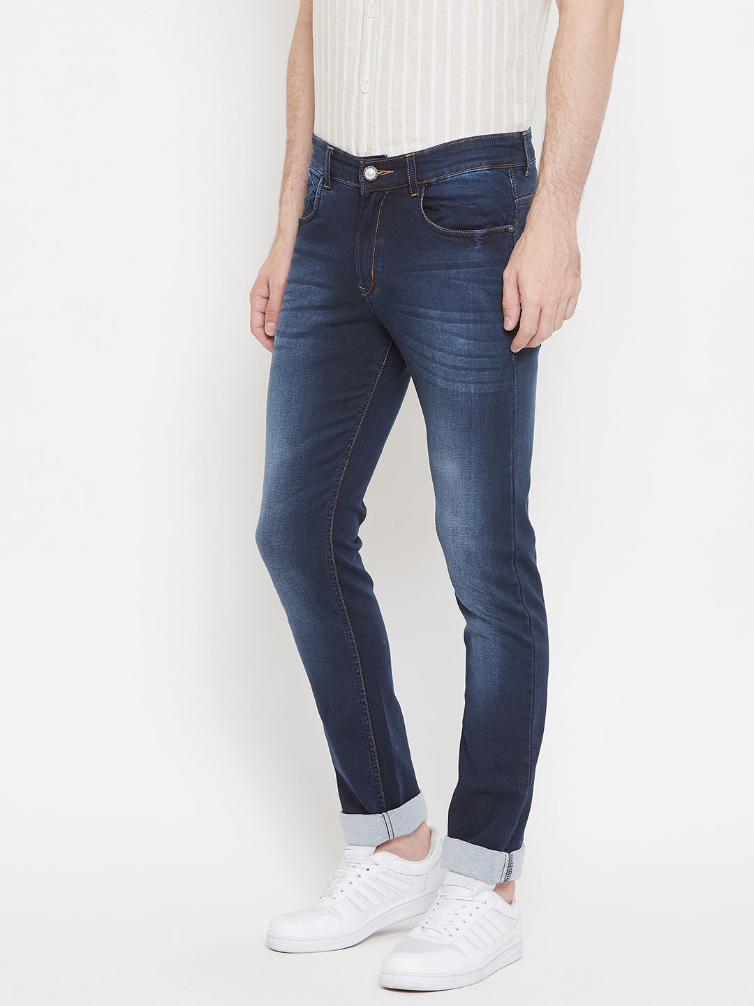 Navy Blue Stonewash Slim Fit Jeans - Men Jeans