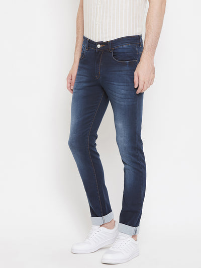 Navy Blue Stonewash Slim Fit Jeans - Men Jeans