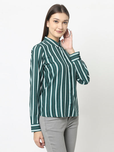 Teal Green Shirt in Stripes