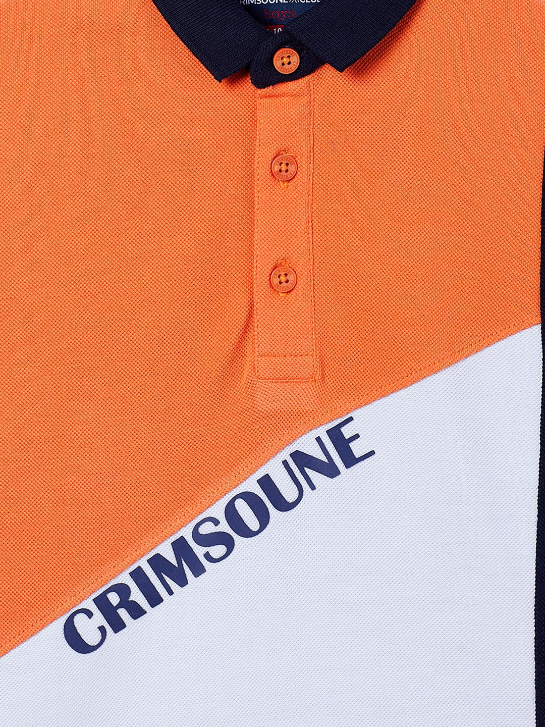 Orange Colorblocked Polo Neck T-Shirt - Boys T-Shirts